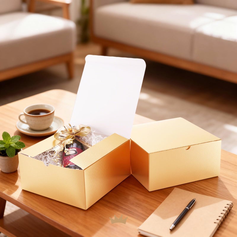 PACKQUEEN Gold Gift Boxes with Lids 10 Pack 8x8x4 Inches, Paper Bridesmaid Proposal Boxes, Christmas Gift Boxes in Bulk for Wedding, Party, Light Weight Gifts (Glossy Gold, Grain Texture) - Image 3